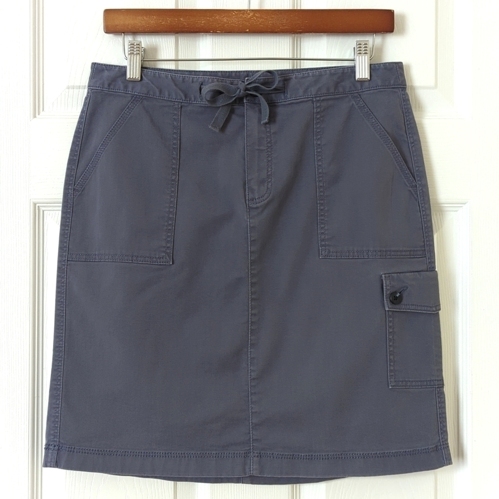 L.L. Bean Favorite Fit Twill Mid Rise A-Line Mini Cargo Skirt Slate Blue 6